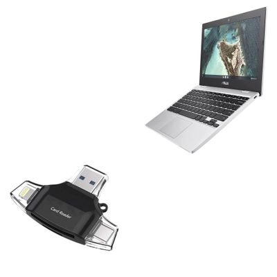 BoxWave Smart Gadget Compatible with ASUS Chromebook CX1 (CX1101) - AllReader SD Card Reader, microSD Card Reader SD Compact USB - Jet Black