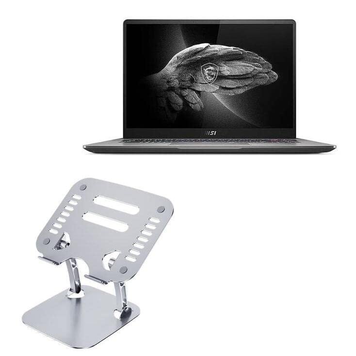 BoxWave Stand and Mount Compatible with MSI Creator Z16 (16 in) - Executive VersaView Laptop Stand, Ergonomic Adjustable Viewing Angle Metallic Riser - Metallic Silver