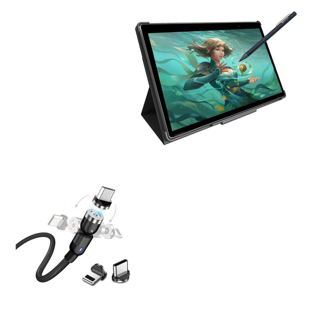 BoxWave Cable Compatible with Simbans PicassoTab XL (11.6 in) - MagnetoSnap AllCharge Cable, Magnet Charging Cable USB Type-C Micro USB - Jet Black