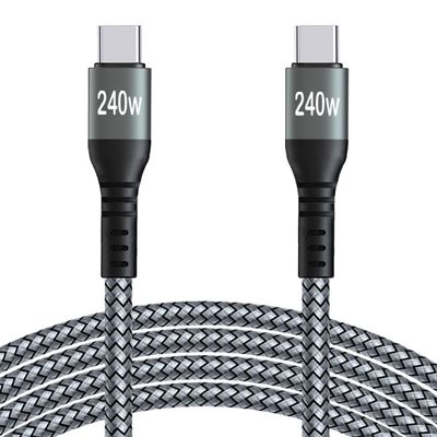 10FT 240W USB C to USB C Super Fast Charging Cable,Nylon Braided Type C to Type C Charge Cable Compatible with iPhone 15,iPad Air 5/4,iPad mini 6,MacBook Pro/Air,Samsung Galaxy S24/S23,Pixel(Grey)