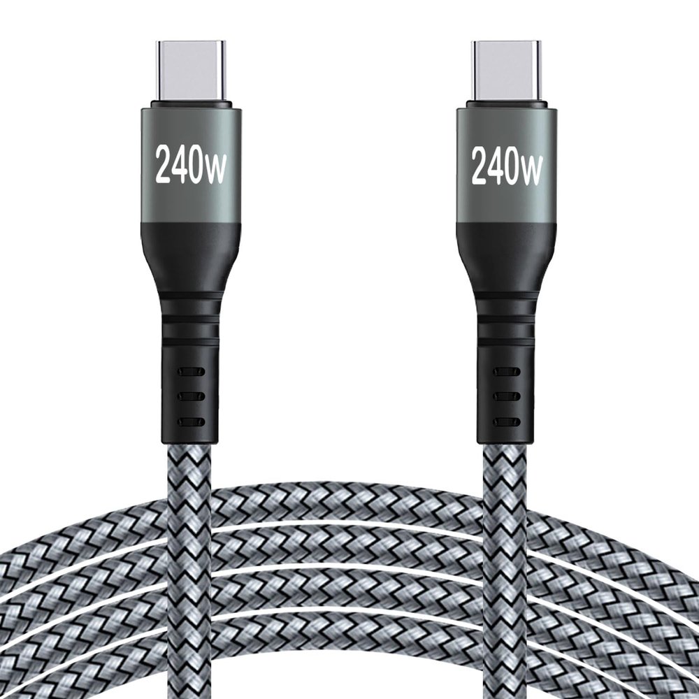 10FT 240W USB C to USB C Super Fast Charging Cable,Nylon Braided Type C to Type C Charge Cable Compatible with iPhone 15,iPad Air 5/4,iPad mini 6,MacBook Pro/Air,Samsung Galaxy S24/S23,Pixel(Grey)