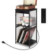 Black End Table with Charging Station Nightstand with Storage RecordRecord Player Stand Player Table 3-Tier Vinyl Stand Up to 150 LP for Living Room Bedroom Office view 1