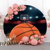 Leyiyi 7.5x7.5ft Basketball Court Round Backdrop Cover Basketball Match Sports Theme Photography Background Indoor Basketball Field Stadium Spotlight Light Photo Backdrop for Boys Birthday Party Decor view 2