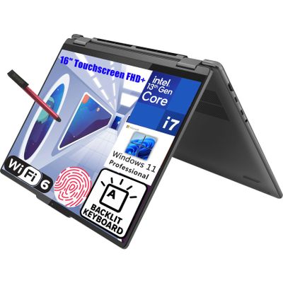Lenovo Yoga 7i 16" Touchscreen FHD+ Business 2-in-1 Laptop Computer, 13th Gen Intel 12 Cores i7-1355U, 16GB LPDDR5 RAM, 1TB PCIe SSD, WiFi 6E, BT 5.1, Backlit KB, FR, Windows 11 Pro, BROAG Pen