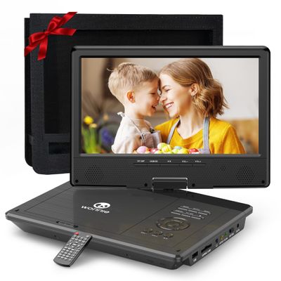 WONNIE 12.5 Inch Portable DVD Player with 10.5 Inch Swivel HD Screen, with Car Headrest Case, 5-Hour Rechargeable Battery, Car Charger and AC Adapter, Supports USB/SD Card/Sync TV, All Regions
