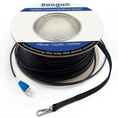 400ft Uniboot LC to LC Outdoor Armored Fiber Patch Cable with Pulling Eye, Low Friction Single Mode Duplex Fiber Optic Cable Jumper Optical Patch Cord, 9/125um, (OS1/OS2 Compatible), LSZH Black