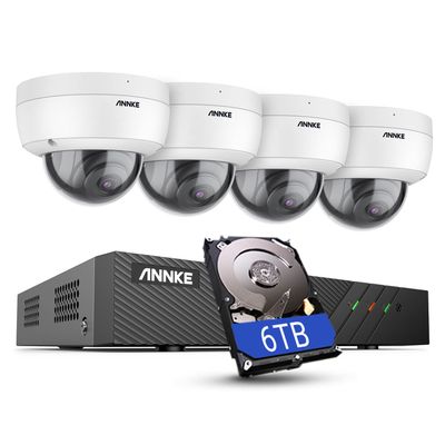 ANNKE H500 8CH PoE Security Camera System w/ 6MP NVR, 4X 5MP IP Outdoor Cameras, Audio Recording, Color Night Vision, Smart Motion Detection, IP67, 24/7 Video Surveillance, Include 6TB HDD