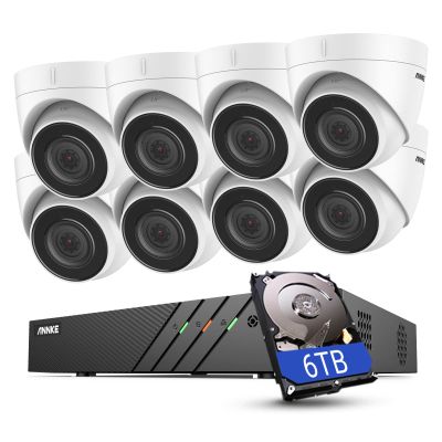 ANNKE H500 8CH PoE Home Security Camera System w/6MP NVR, 8X 5MP Outdoor Turret Cameras, IP67 Weatherproof, 24/7 Protection, Audio Recording, 100ft Color Night Vision, Include 6TB HDD