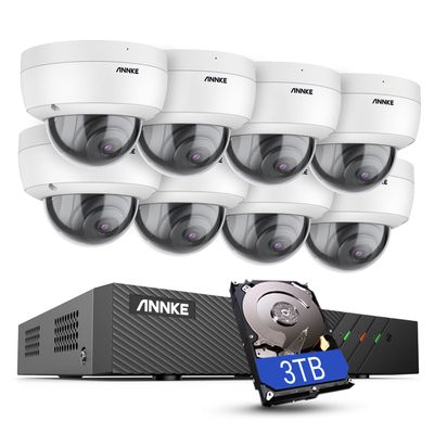 ANNKE H500 8CH PoE Security Camera System w/ 6MP NVR, 8X 5MP IP Outdoor Cameras, Audio Recording, Color Night Vision, Smart Motion Detection, IP67, 24/7 Video Surveillance, Include 3TB HDD