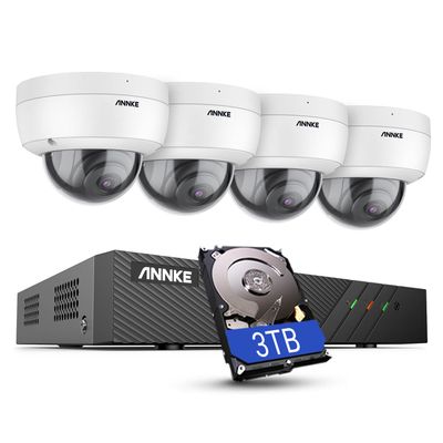 ANNKE H500 8CH PoE Security Camera System w/ 6MP NVR, 4X 5MP IP Outdoor Cameras, Audio Recording, Color Night Vision, Smart Motion Detection, IP67, 24/7 Video Surveillance, Include 3TB HDD