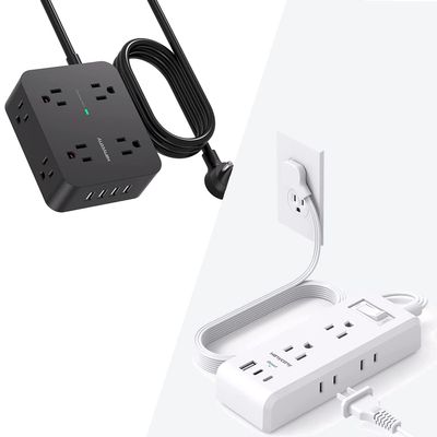 HANYCONY Black Power Strip Surge Protector and Flat Extension Cord