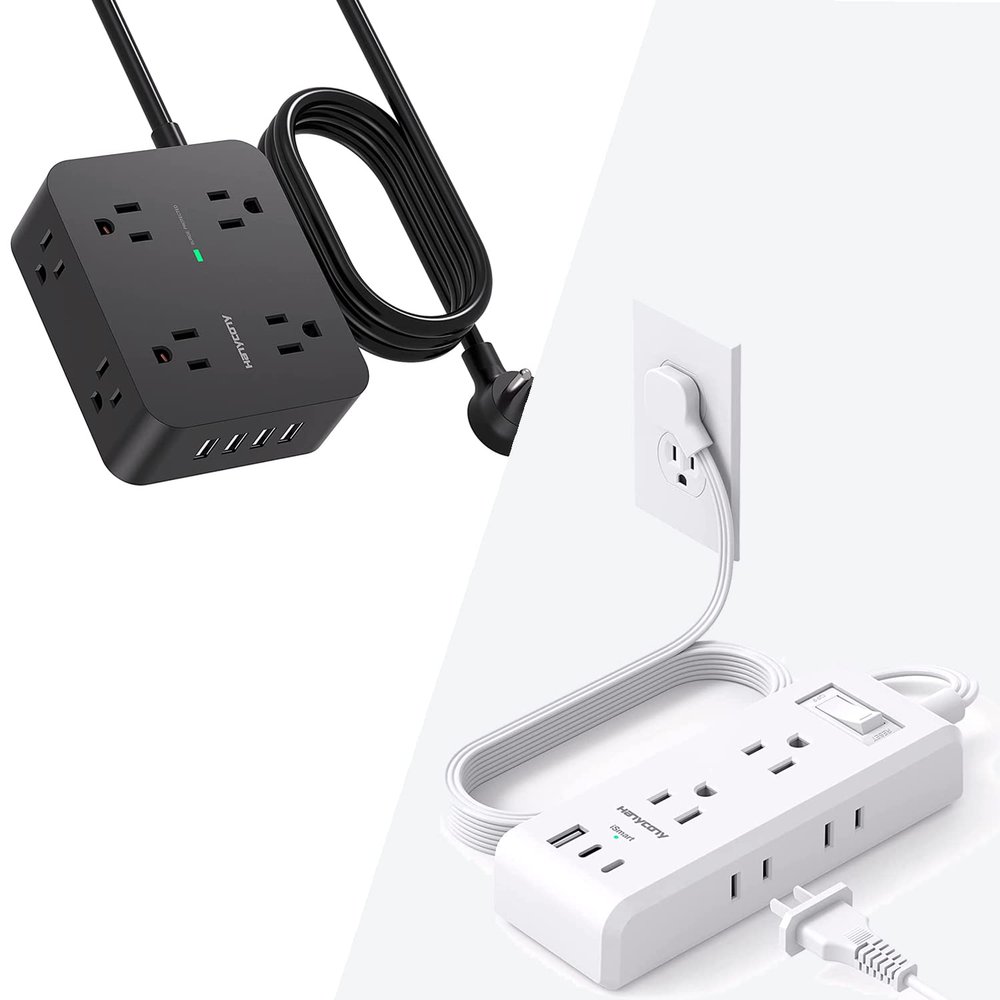 HANYCONY Black Power Strip Surge Protector and Flat Extension Cord