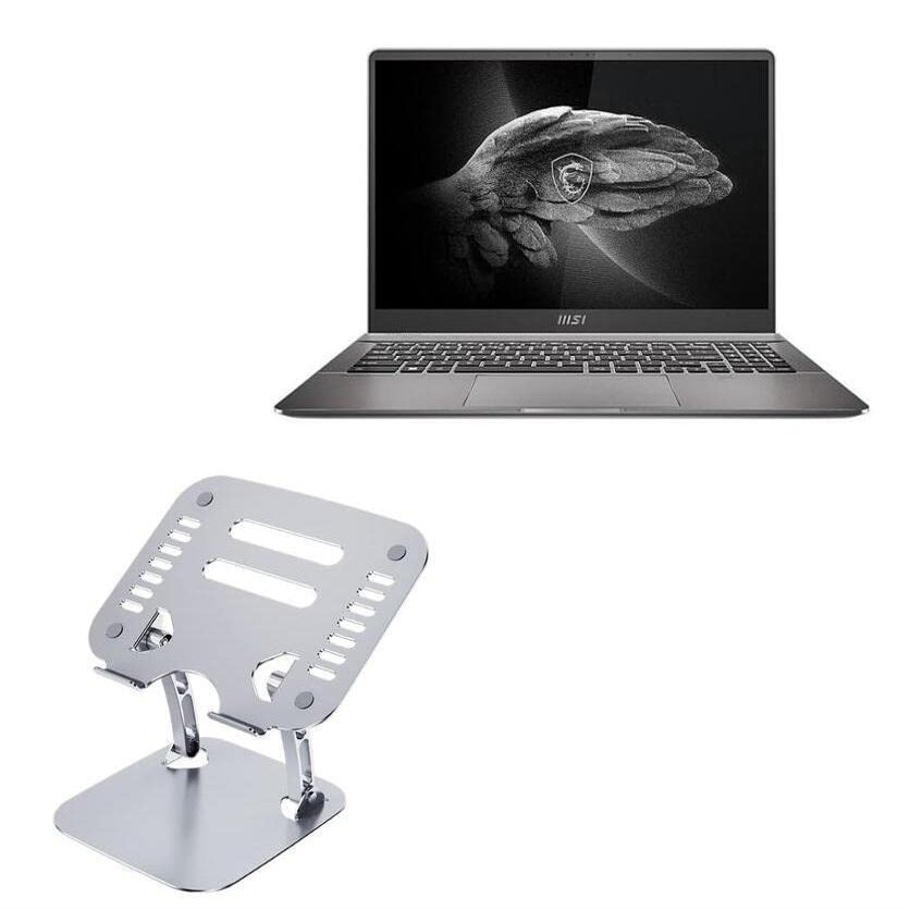 BoxWave Stand and Mount Compatible with MSI Creator Z16P (16 in) - Executive VersaView Laptop Stand, Ergonomic Adjustable Viewing Angle Metallic Riser - Metallic Silver