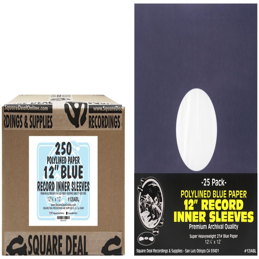 12 Premium Blue Polylined Record Inner Sleeves - Archival Quality, Heavyweight Paper & Plastic - 12IABL (250)