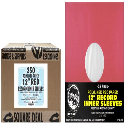 12 Premium Red Polylined Record Inner Sleeves - Archival Quality, Heavyweight Paper & Plastic - 12IARE (250)