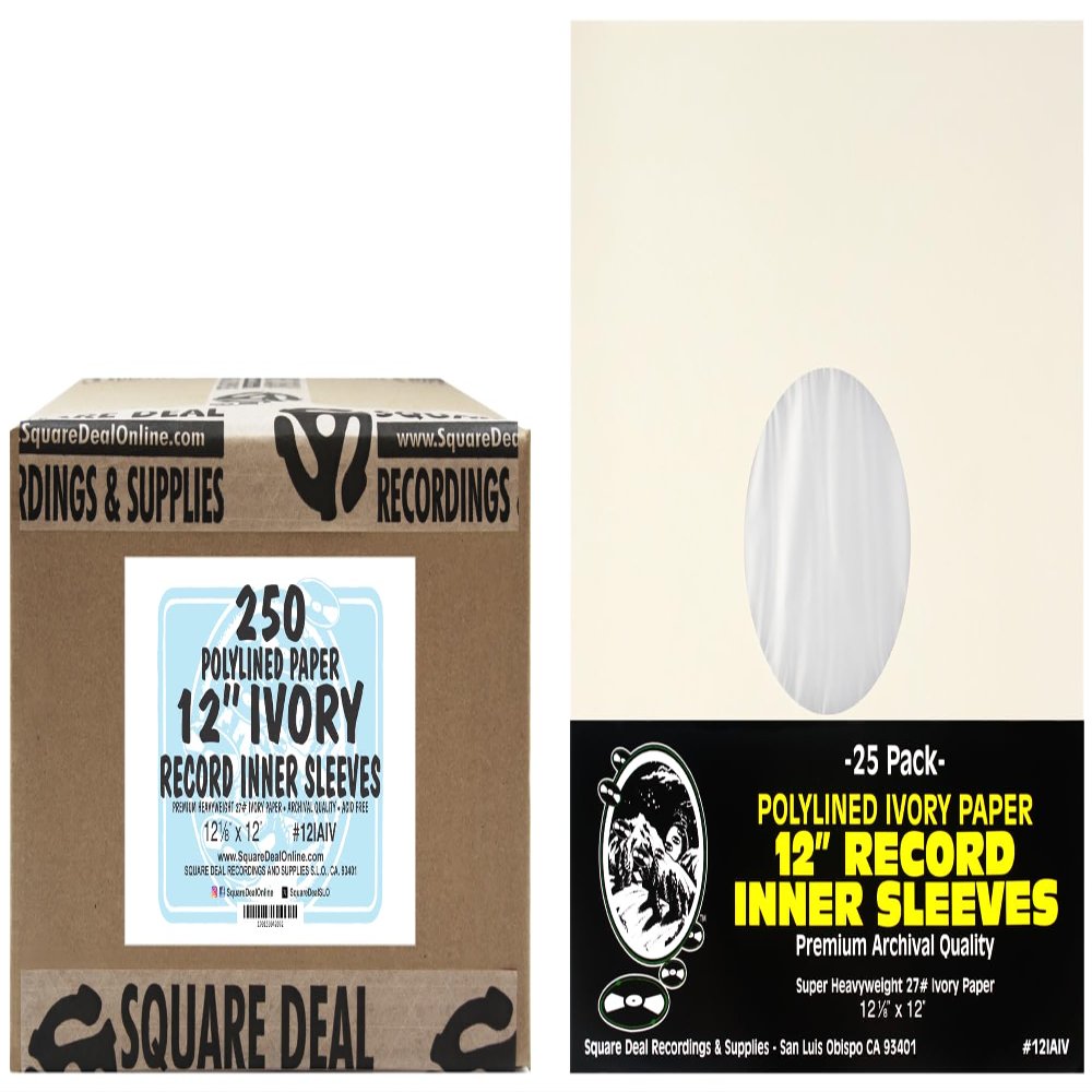 12 Premium Ivory Polylined Record Inner Sleeves - Archival Quality, Heavyweight Paper & Plastic - 12IAIV (250)