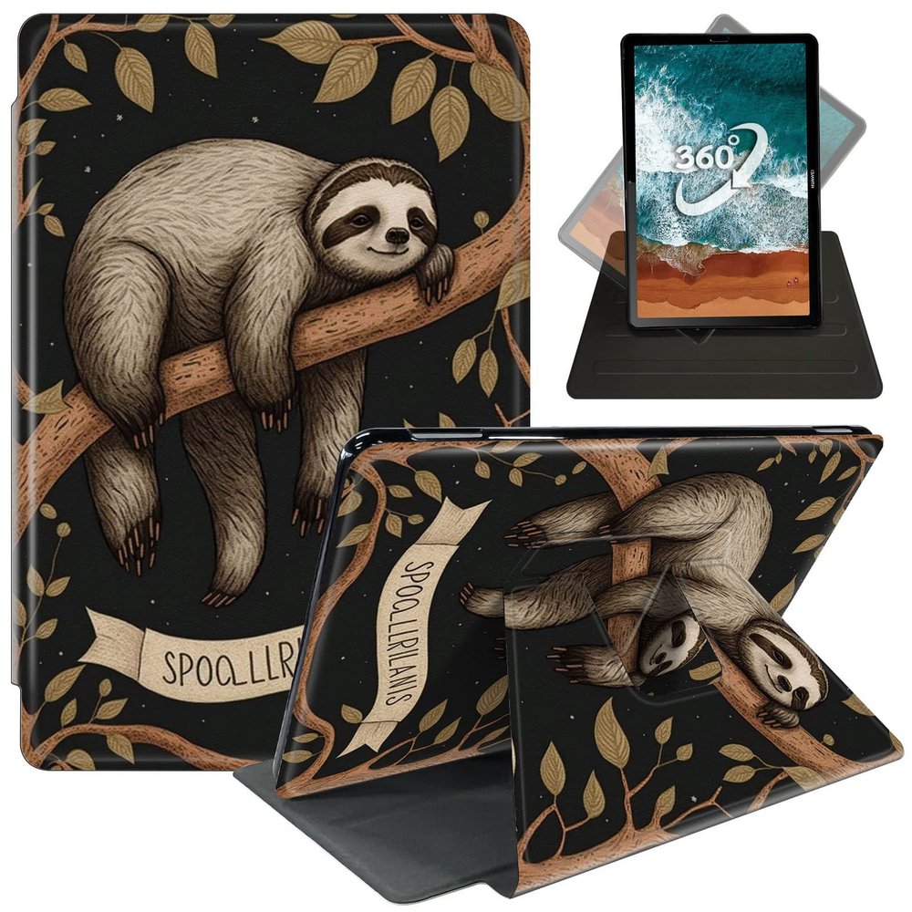 Case for 6.8'' Kindle Paperwhite (11th Generation,2021)+Paperwhite Signature Edition,360 Degree Rotating Swivel Stand Cover for Paperwhite E-Reader 6.8 Inch- Sloth on Tree