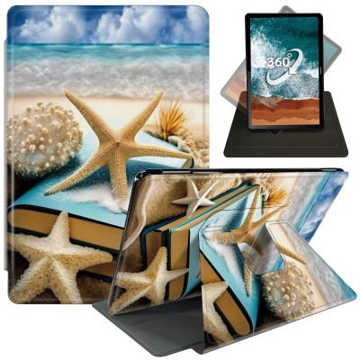 Case for 6.8'' Kindle Paperwhite (11th Generation,2021)+Paperwhite Signature Edition,360 Degree Rotating Swivel Stand Cover for Paperwhite E-Reader 6.8 Inch-Summer Beach Sea Stars