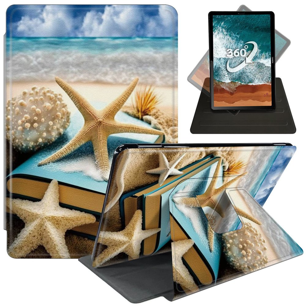 Case for 6.8'' Kindle Paperwhite (11th Generation,2021)+Paperwhite Signature Edition,360 Degree Rotating Swivel Stand Cover for Paperwhite E-Reader 6.8 Inch-Summer Beach Sea Stars