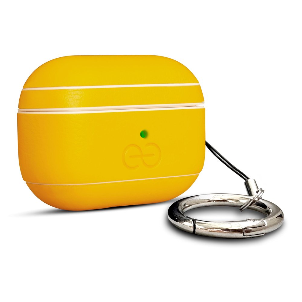 Dreem Om Case Cover with Keychain Clip Compatible with AirPods Pro 2/Pro, Protective One-Piece Hard Shell, Luxury Vegan Leather AirPod Pro Case 2nd/1st Generation with Separate Clip [Yellow]