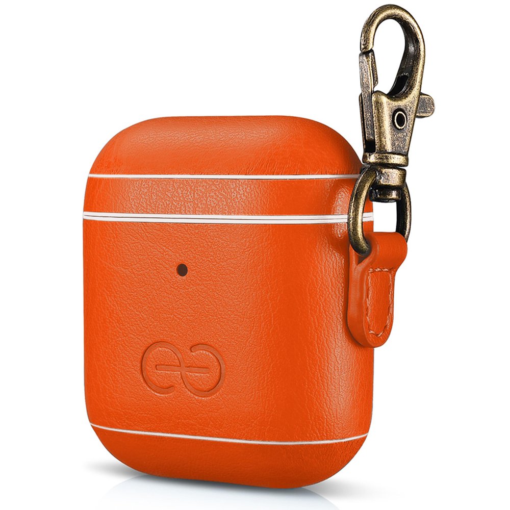 Dreem Om Case Cover with Keychain Clip Compatible with AirPods 1 & 2, Vegan Leather Airpods Case for Men & Women, Luxury Earbuds Accessory for Apple iPhone - Orange