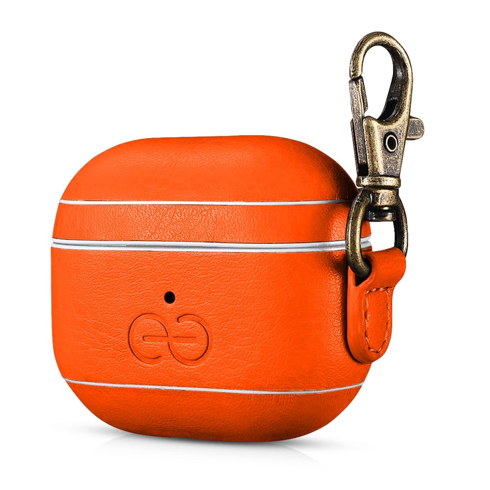 Dreem Om Case Cover with Keychain Clip Compatible with AirPods 3 for Apple AirPods 3rd Generation, Vegan Leather AirPod Case for Men & Women, Luxury Earbuds Accessory for iPhone - Orange