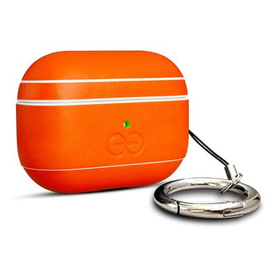 Dreem Om Case Cover with Keychain Clip Compatible with AirPods Pro 2/Pro, Protective One-Piece Hard Shell, Luxury Vegan Leather AirPod Pro Case 2nd/1st Generation with Separate Clip [Orange]
