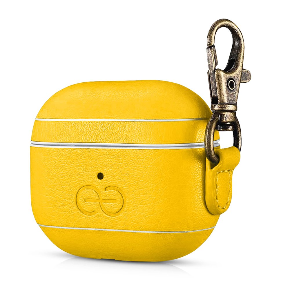 Dreem Om Case Cover with Keychain Clip Compatible with AirPods 3 for Apple AirPods 3rd Generation, Vegan Leather AirPod Case for Men & Women, Luxury Earbuds Accessory for iPhone - Yellow