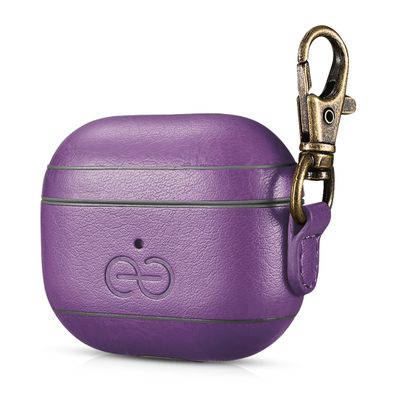Dreem Om Case Cover with Keychain Clip Compatible with AirPods 3 for Apple AirPods 3rd Generation, Vegan Leather AirPod Case for Men & Women, Luxury Earbuds Accessory for iPhone - Purple