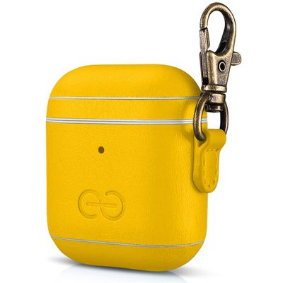 Dreem Om Case Cover with Keychain Clip Compatible with AirPods 1 & 2, Vegan Leather Airpods Case for Men & Women, Luxury Earbuds Accessory for Apple iPhone - Yellow