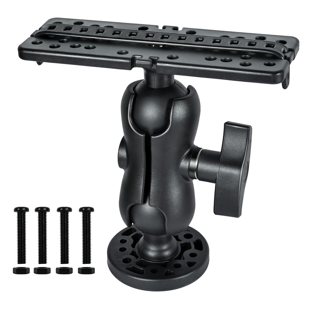 Fish Finder Mount Base, Universal 360 Rotation Ball-Mount Fish Finder Bracket, Nylon & Stainless Steel Electronic Holder for Marine Boat Kayak Pontoon Canoe Helix Garmin, 4*Srews, 4*Nuts