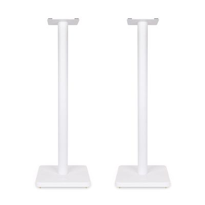 Fluance Floor Speaker Stands for Surround Sound and Bookshelf Speakers with Solid Construction, Adjustable Floor Spikes, Rubber Isolation Feet, Cable Management, Square Base - Matte White/Pair SS05SWH