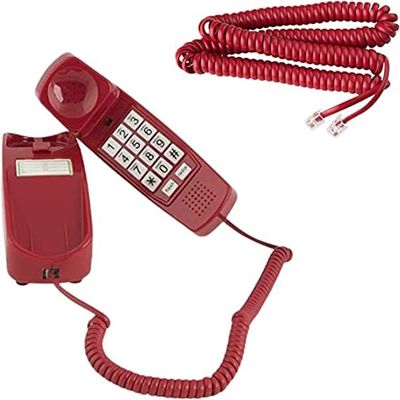 iSoHo Phones Red Landline Phone for Home Bundle with 15ft Curly Handset Phone Cord
