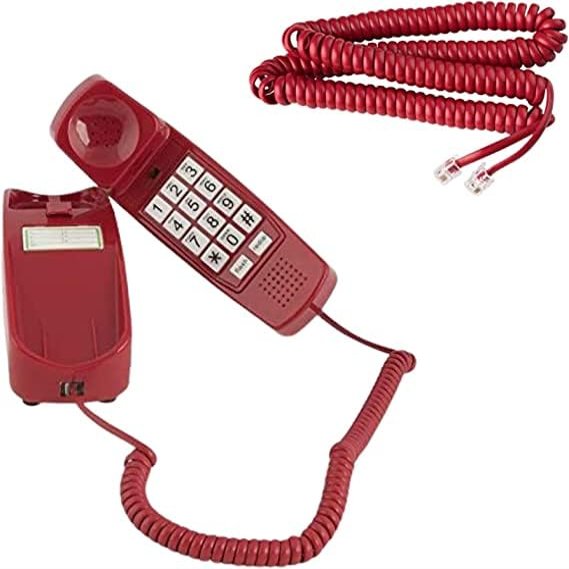 iSoHo Phones Red Landline Phone for Home Bundle with 15ft Curly Handset Phone Cord