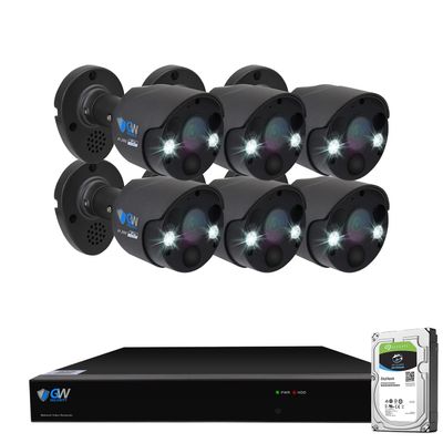 GW Security 2-Way Audio Spotlight 5MP Full-time Color Night Vision PoE Security Camera System, 8 Channel 4K NVR with 6 x 5MP 1920p IP Camera, Thermal PIR Heat & Motion Sensing, Two Way Talk