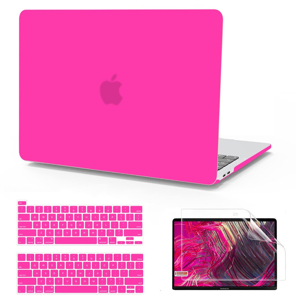 Anban Compatible with MacBook Pro 13 inch Case 2025 2024 2023 M2, 2022-2016 M1 A2338 A2251 A2289 A2159 A1989 A1708 A1706, Plastic Laptop Hard Shell Case +Keyboard Cover +Screen Protector, Hot Pink