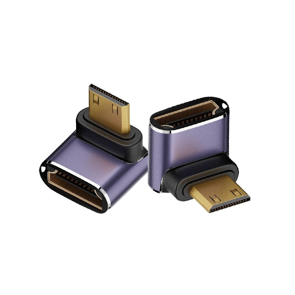 Kework 2.1V 8K@60Hz Mini HDMI Male to HDMI Female Adapter 2 Pack, 3D 48Gbps Bidirectional Connector, Down Angle Extender Converter Coupler for Camera Laptop HDTV, Support 4K@120Hz Dynamic HDR