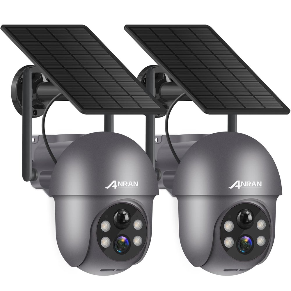 ANRAN 3MP Security Camera Wireless Outdoor, 2K Solar Outdoor Camera with 360 View, Smart Siren, Spotlights, Color Night Vision, PIR Human Detection, Pan Tilt Control, 2-Way Talk, Q01 Grey 2 Packs
