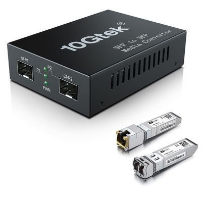 10G SFP+ Media Converter, Dual SFP+ Port, Fiber to Ethernet Converter with 10GBase-T and 10 Gigabit SFP+ SR Module, Support CAT6.a/7 and Multimode LC Fiber Cable, MMF, 850nm, up to 300m