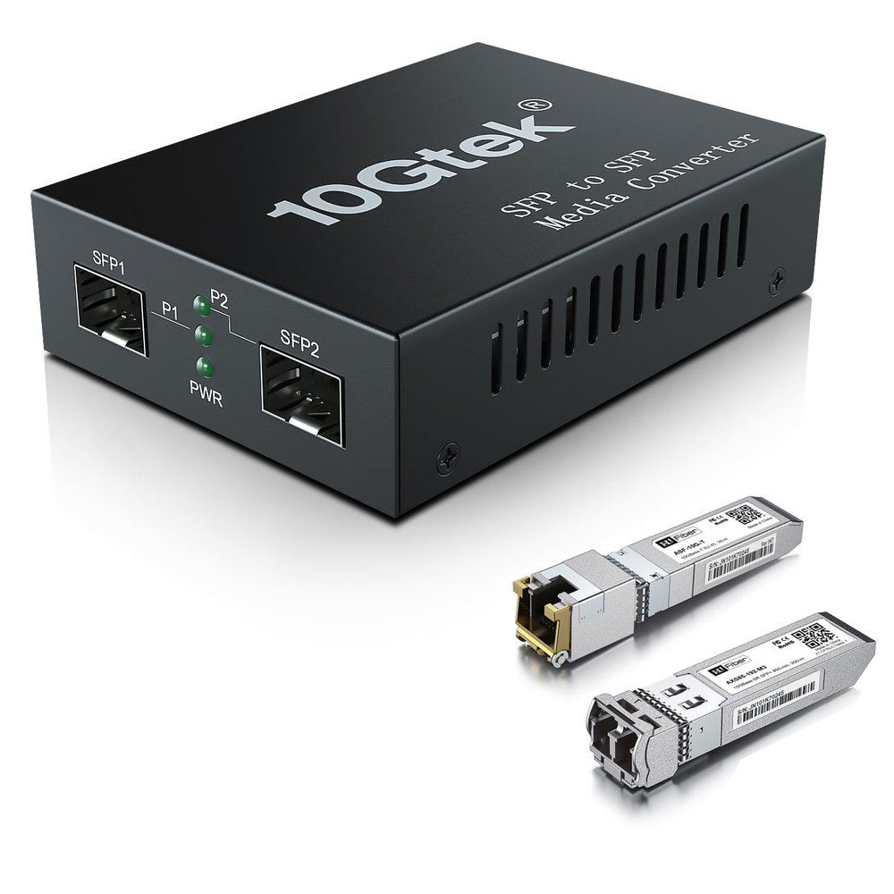 10G SFP+ Media Converter, Dual SFP+ Port, Fiber to Ethernet Converter with 10GBase-T and 10 Gigabit SFP+ SR Module, Support CAT6.a/7 and Multimode LC Fiber Cable, MMF, 850nm, up to 300m