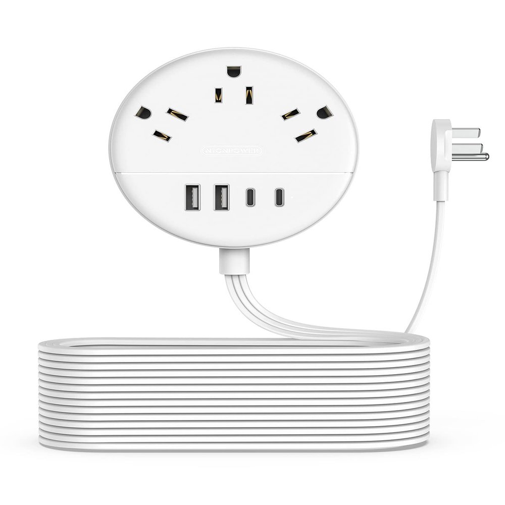Flat Extension Cord 25 ft, NTONPOWER Flat Plug Power Strip with 3 Outlets 4 USB Ports(2 USB C), Ultra Thin Extension Cord Under Carpet, Mountable, Long Outlet Extender for Indoor Home Office Room
