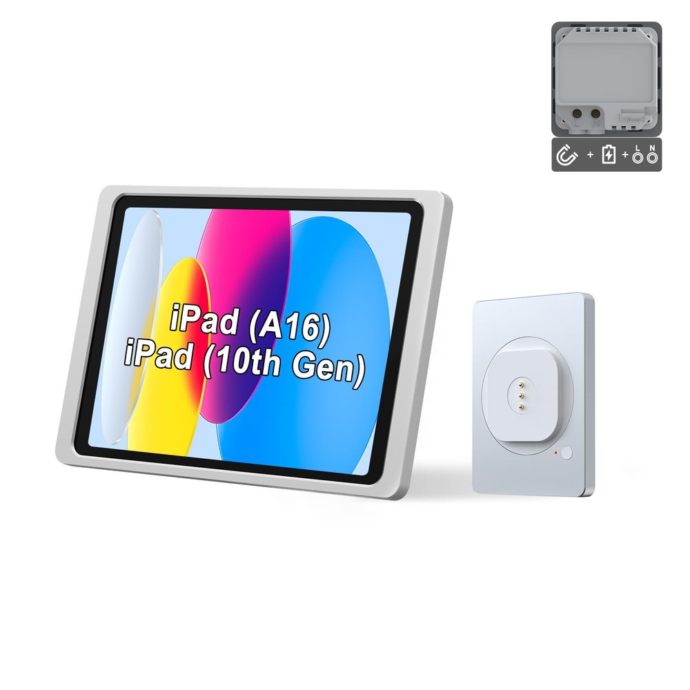 EMONITA Magnetic Wall Mount with Charging Case A8 for iPad (10th Generation) 10.9-Inch. 100-250V AC 18W Quick Charge, Strong Magnets, 360 Rotation
