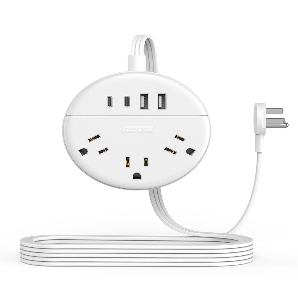 Flat Extension Cord 10 ft, NTONPOWER Flat Plug Power Strip with 3 Outlets 4 USB Ports(2 USB C),Ultra Thin Extension Cord Under Carpet, Mountable, Outlet Extender Long Cord for Home Office, Dorm Room
