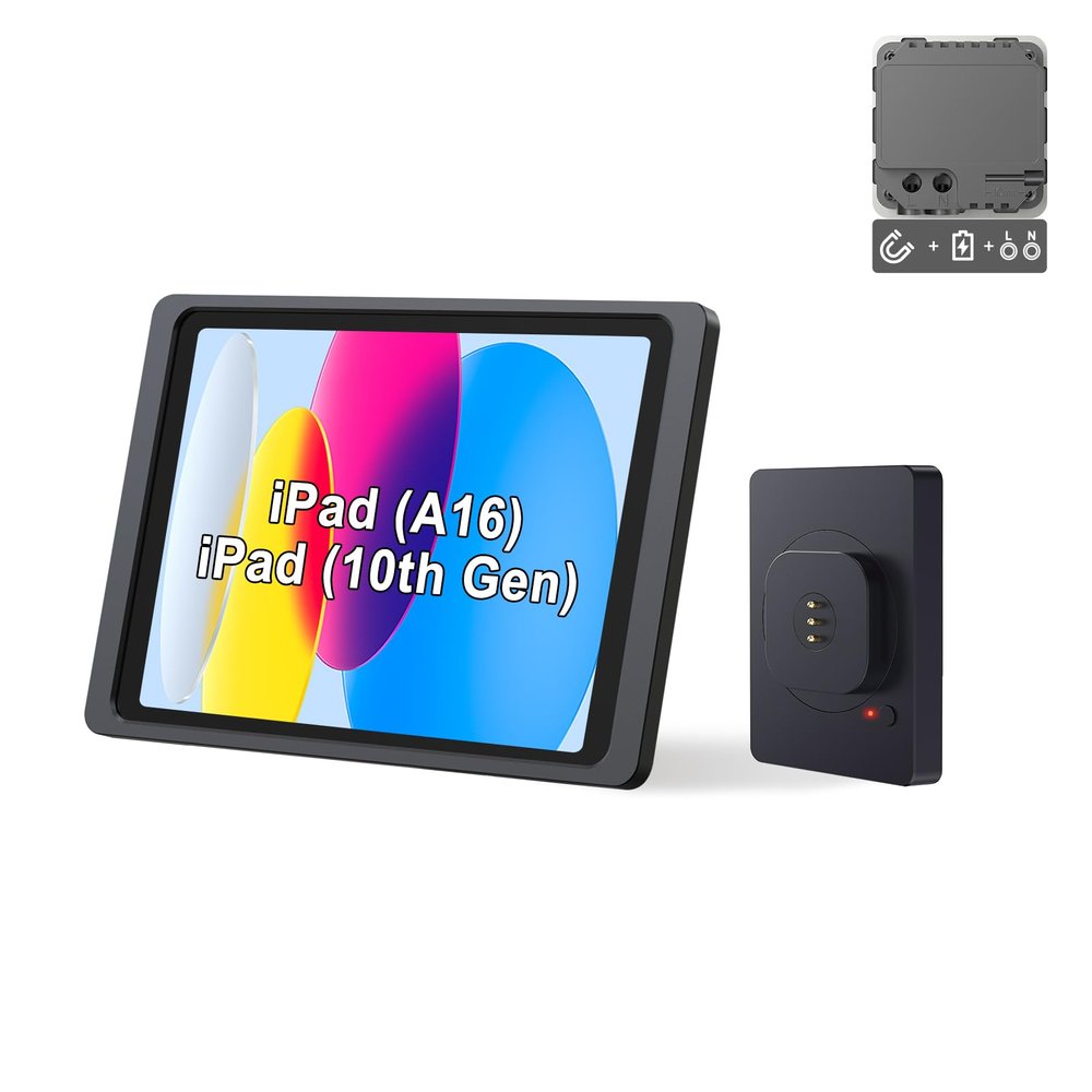 EMONITA Magnetic Wall Mount with Charging Case A8 for iPad (10th Generation) 10.9-Inch. 100-250V AC 18W Quick Charge, Strong Magnets, 360 Rotation