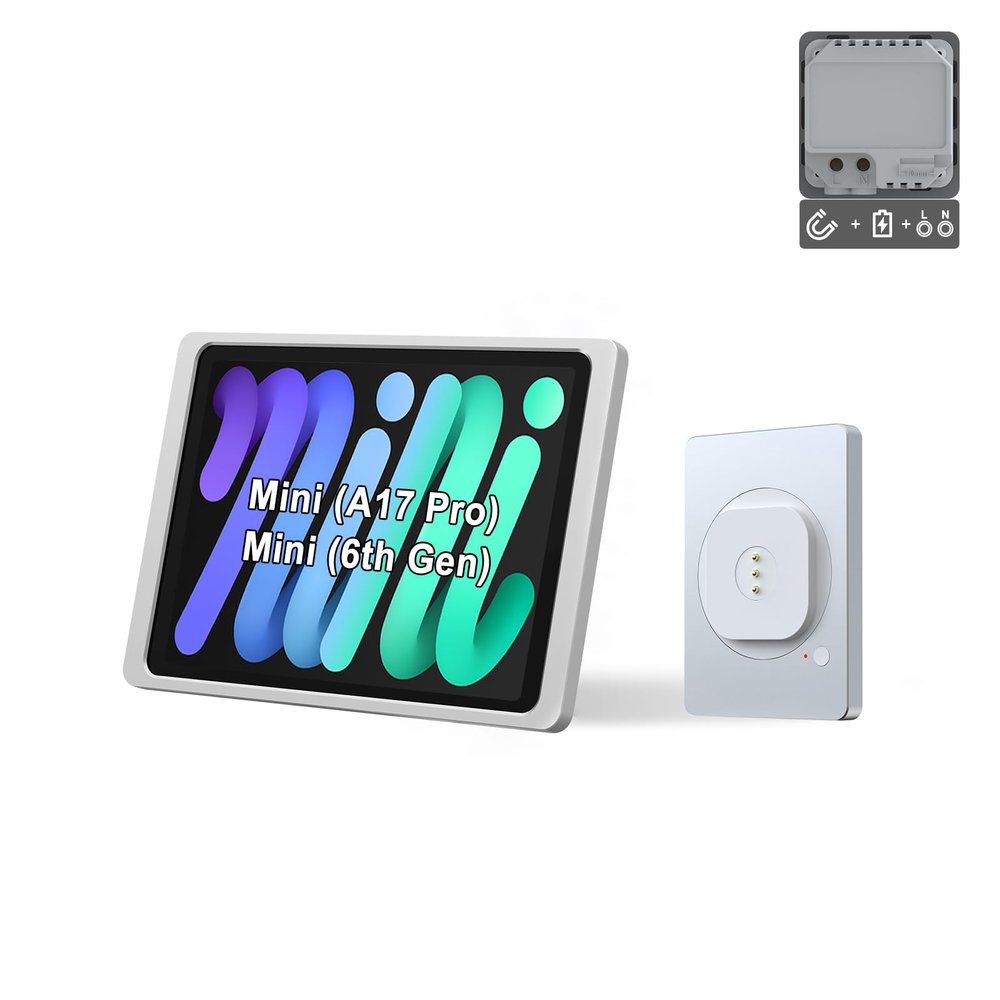 EMONITA Magnetic Wall Mount with Charging Case A6 for iPad mini (A17 Pro, A15 Bionic) 8.3-Inch. 100-250V AC 18W Quick Charge, Strong Magnets, 360 Rotation