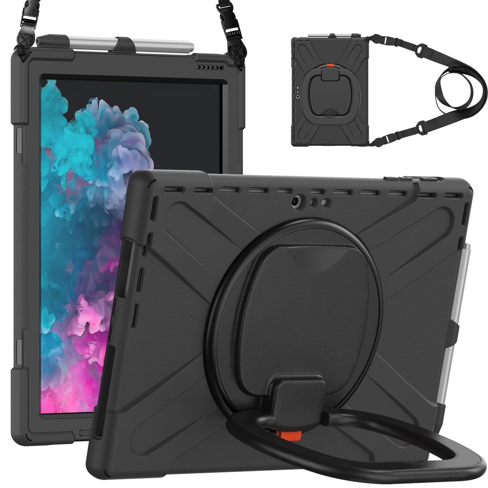 AdirMi Case for Microsoft Surface Pro 7 / Pro 6 / Pro 5 / Pro 2017 / Pro 4 / Pro LTE, [15ft Drop Protection] Shockproof Handle Stand Rugged Cover with 360 Rotatable Kickstand, Shoulder Strap