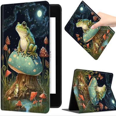 Slim Shell Case for 6.8" Kindle Paperwhite (11th Generation 2021) Kindle Paperwhite Signature Edition, Premium PU Leather Lightweight Auto Sleep/Wake Cover with Stand, Frog Mushroom