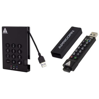Apricorn 500GB Aegis Padlock USB 3.0 256-bit AES XTS Hardware Encrypted Portable External Hard Drive (A25-3PL256-500) and Apricon Aegis Secure Key 3NX