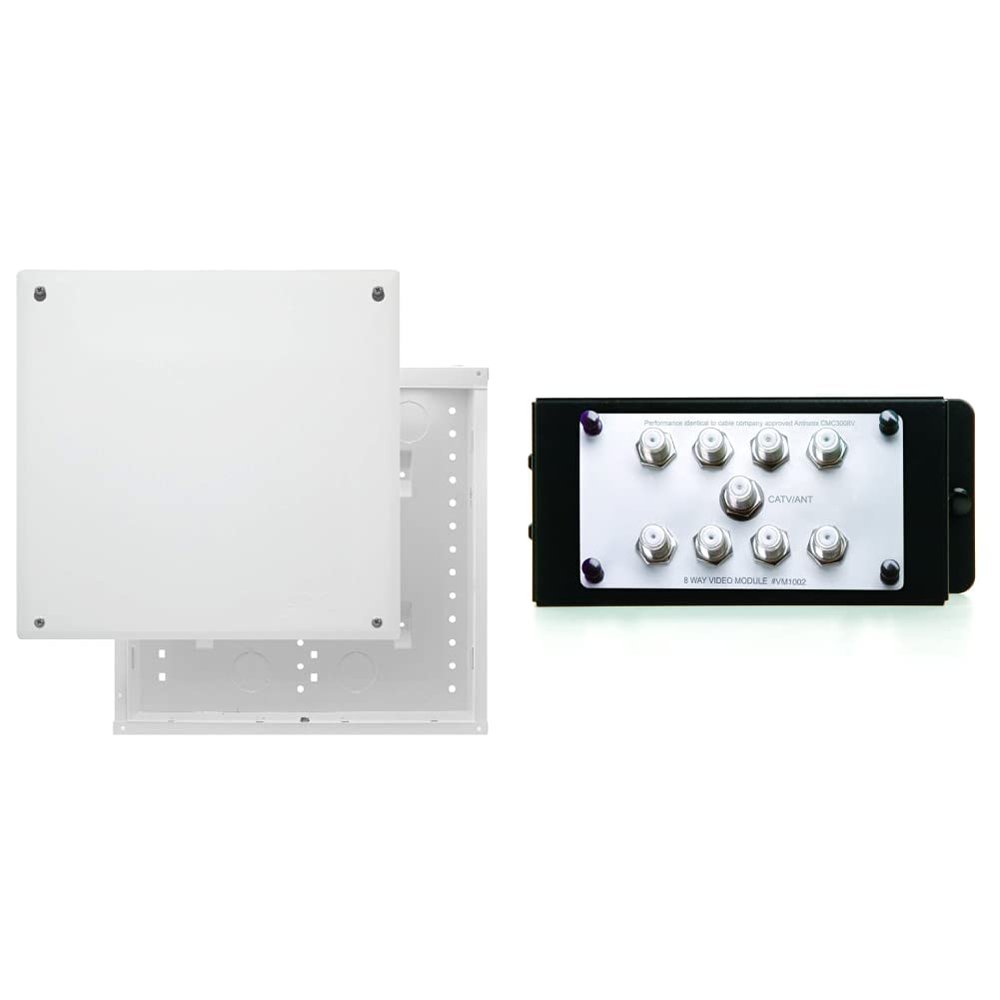 On-Q EN1400 EN 20 Gauge CRS Enclosure with Screw-On Cover, 14 inch, Glossy White & VM1002 1X8 Enhanced Passive Video Splitter, 1GHz