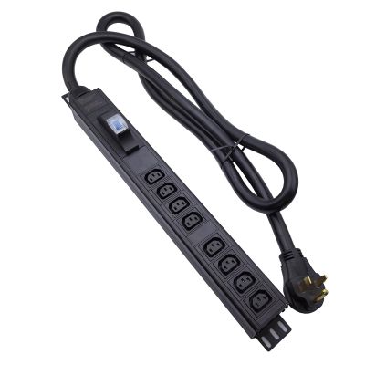 L6-50P 50 Ampere Rack Mounted PDU Power Socket with 8-Position C13 Socket Output Circuit Breaker Protection, Aluminum Alloy Shell 6-Foot 8AWG Cable (C13-08-S)